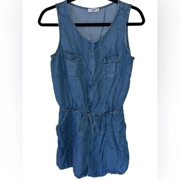 CI Sono Romper Med Chambray Tencel Coastal Beachy Sleeveless Boho - Picture 2 of 4